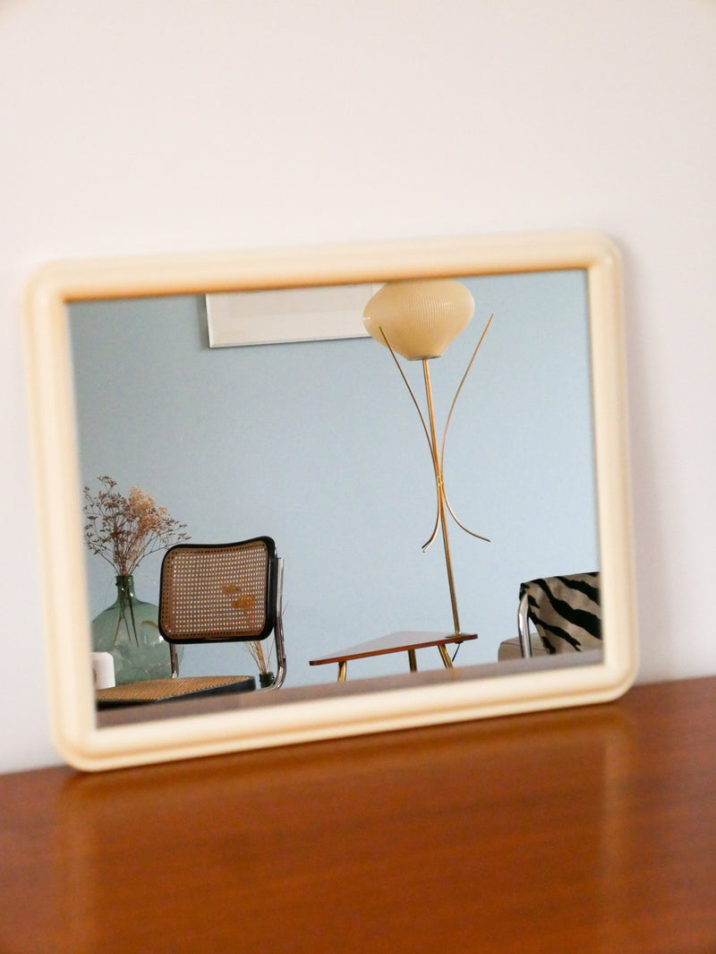 Petit Miroir Rectangulaire En Plastique - Crème - Design - 1970