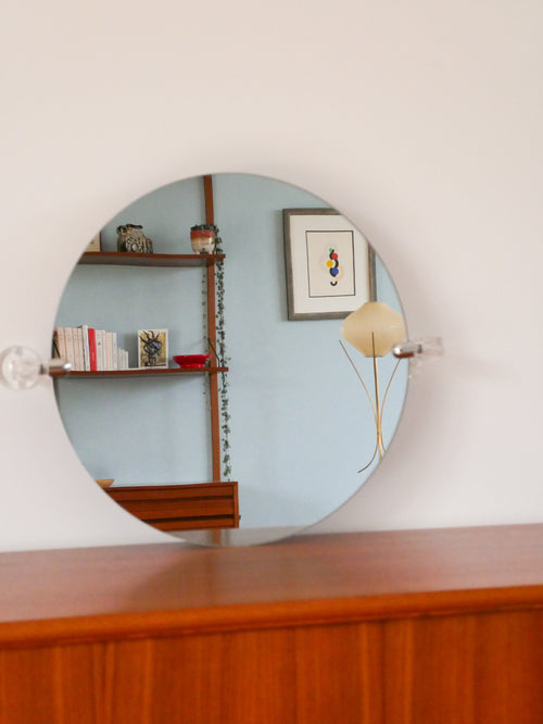 Grand Miroir En Plexi, Forme Ronde, Design, 1970 - 60 X 50 Cm