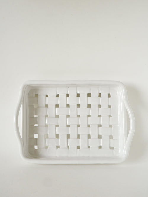 Plateau En Céramique Tressée, Blanc, 1970