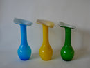 Trio De Vases Design En Opaline Jaune - Vert Et Bleu - Années 60