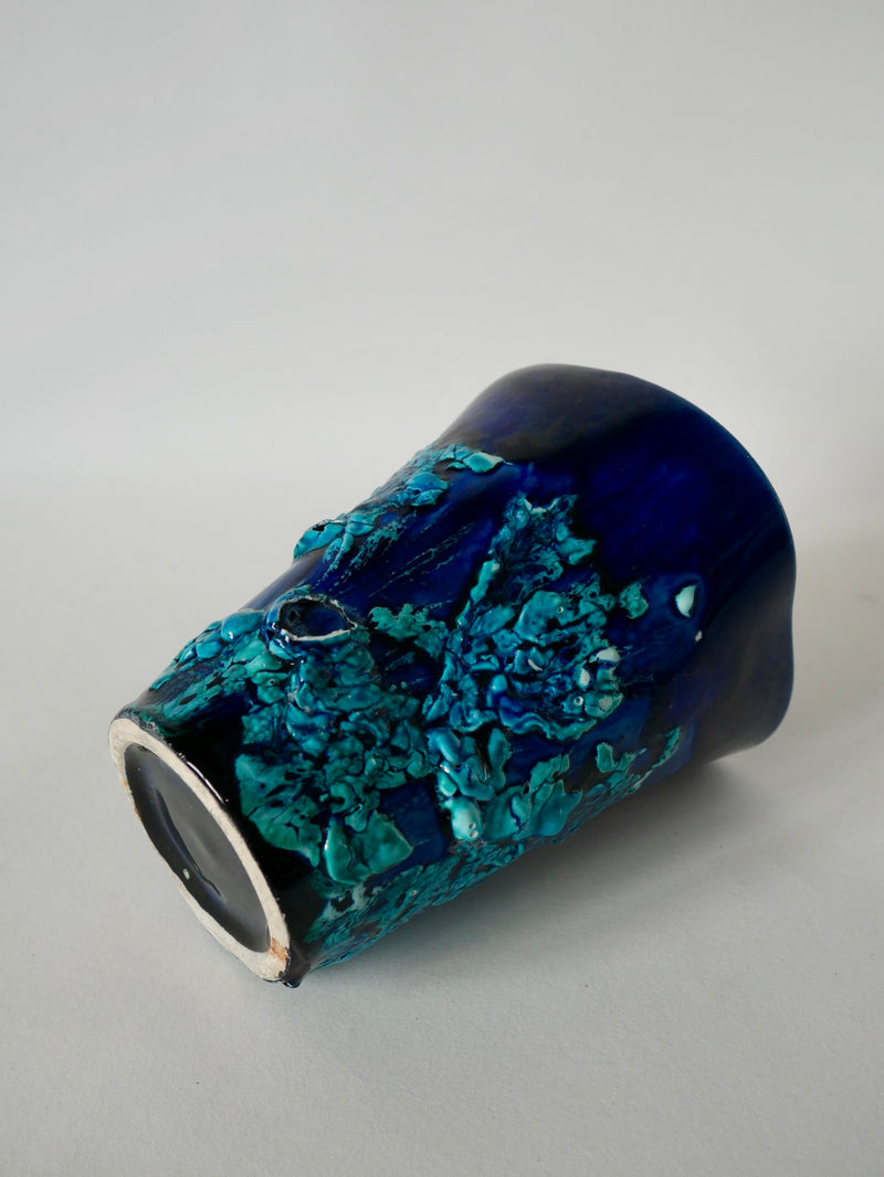 Vase En Céramique Fat Lava Bleu - Années 70