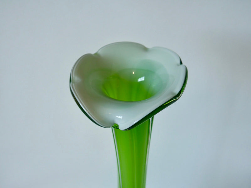 Grand Vase En Opaline Vert Et Blanc - Années 70