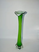 Grand Vase En Opaline Vert Et Blanc - Années 70