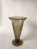 Grand Vase Gravé En Verre Fumé - Années 60