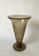 Grand Vase Gravé En Verre Fumé - Années 60