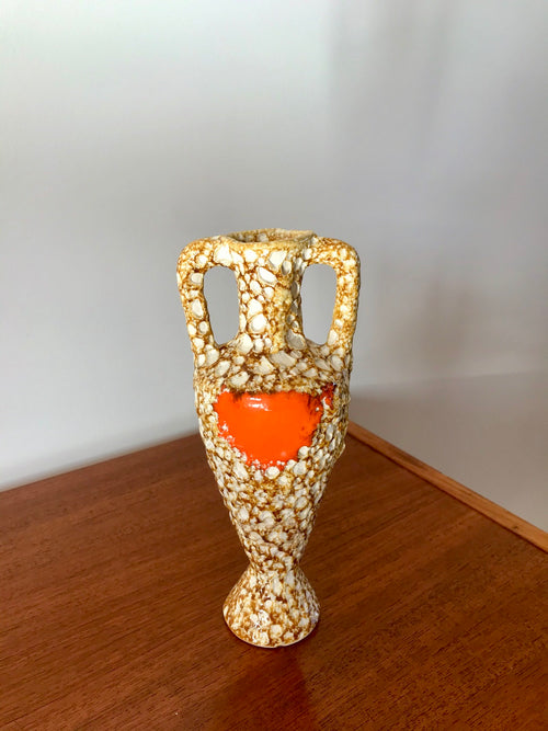 Vase En Céramique Fat Lava Beige Et Orange - Années 70