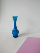 Vase En Opaline Bleu Ciel Dentelé Et Petites Anses Design - 1960