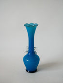 Vase En Opaline Bleu Ciel Dentelé Et Petites Anses Design - 1960