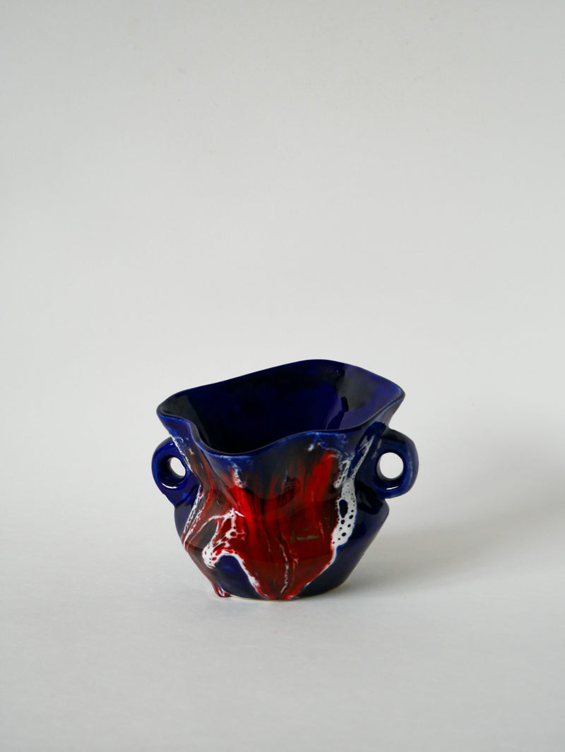 Vase En Céramique / Fat Lava Rouge - Bleu Et Blanc - 1970