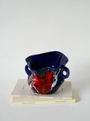 Vase En Céramique / Fat Lava Rouge - Bleu Et Blanc - 1970