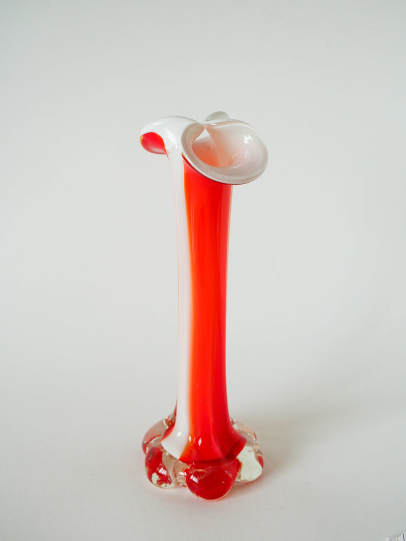 Vase En Pâte De Verre Orange Et Opaline - 1970