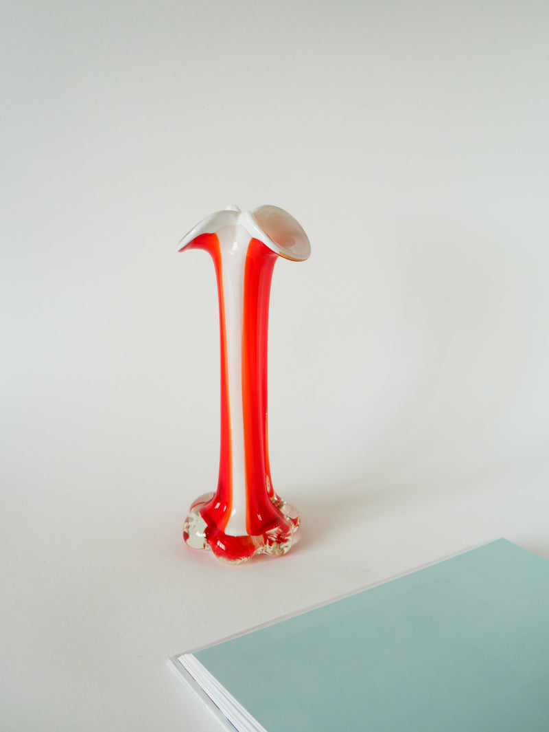 Vase En Pâte De Verre Orange Et Opaline - 1970