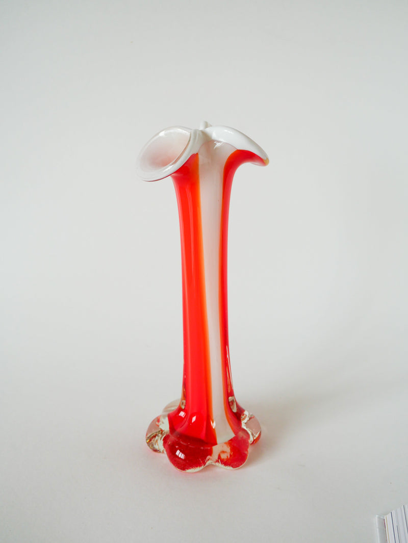 Vase En Pâte De Verre Orange Et Opaline - 1970