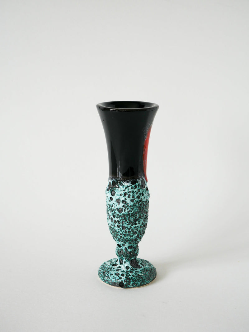 Vase En Fat Lava Bleu - Noir Et Rouge - 1970