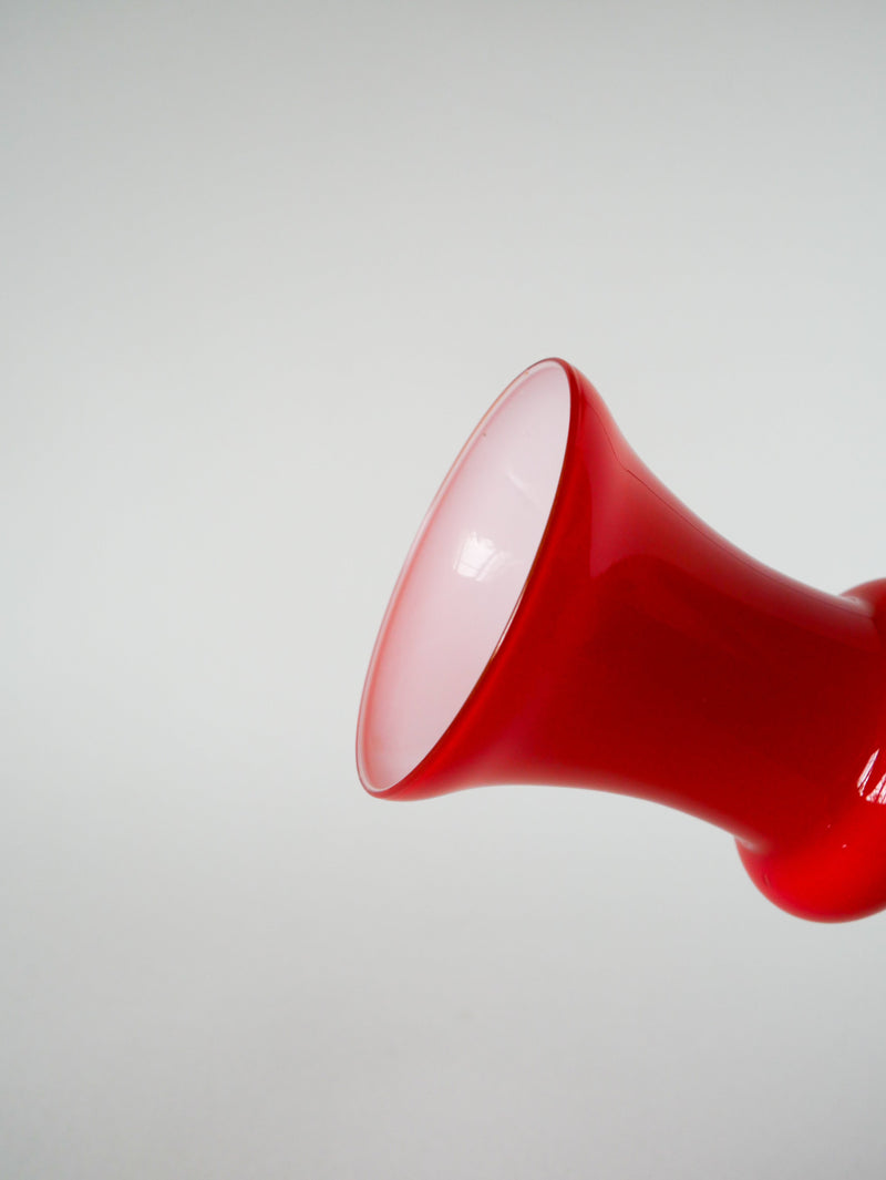 Vase En Opaline Rouge Orange - 1960 - 23 X 11 Cm