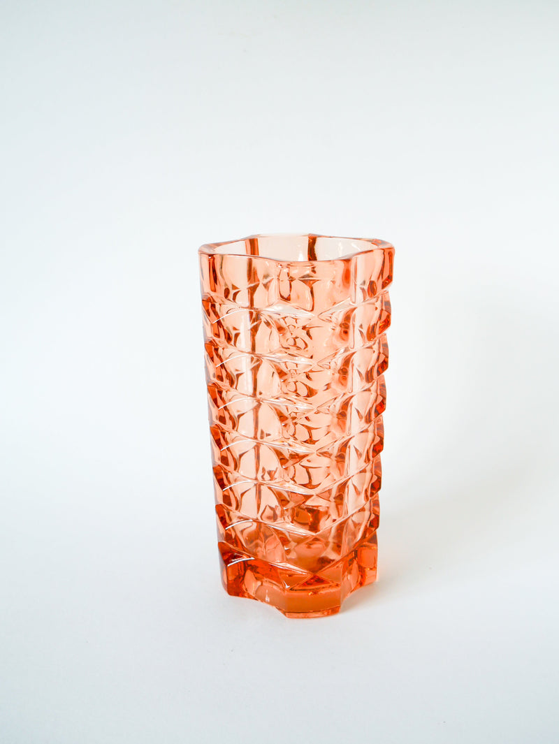 Vase En Verre Moulé - Rose - 1970