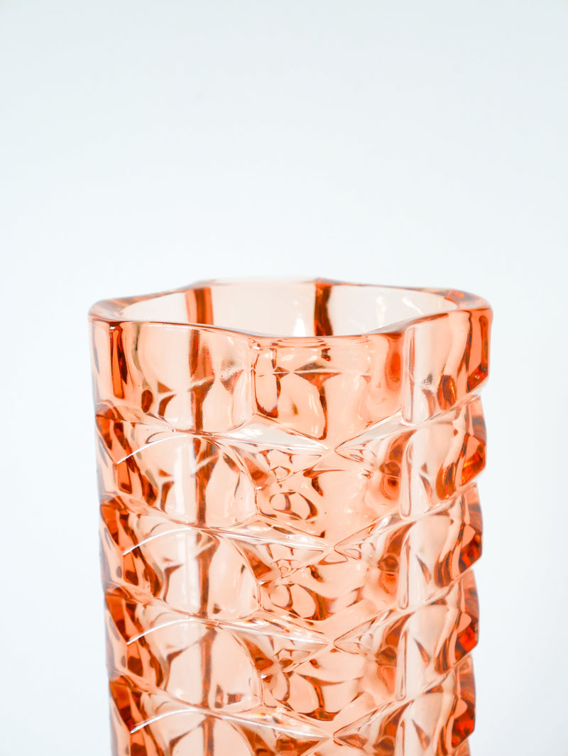 Vase En Verre Moulé - Rose - 1970