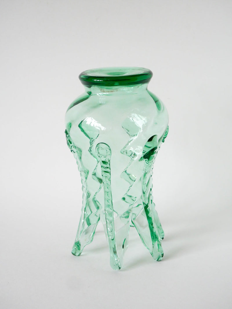 Grand Vase En Verre Soufflé À La Bouche - Vert - 1920