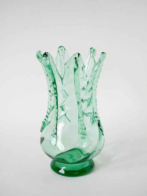 Grand Vase En Verre Soufflé À La Bouche - Vert - 1920