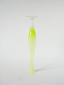 Vase En Opaline Allongé - Jaune Et Pieds Blanc - 1960