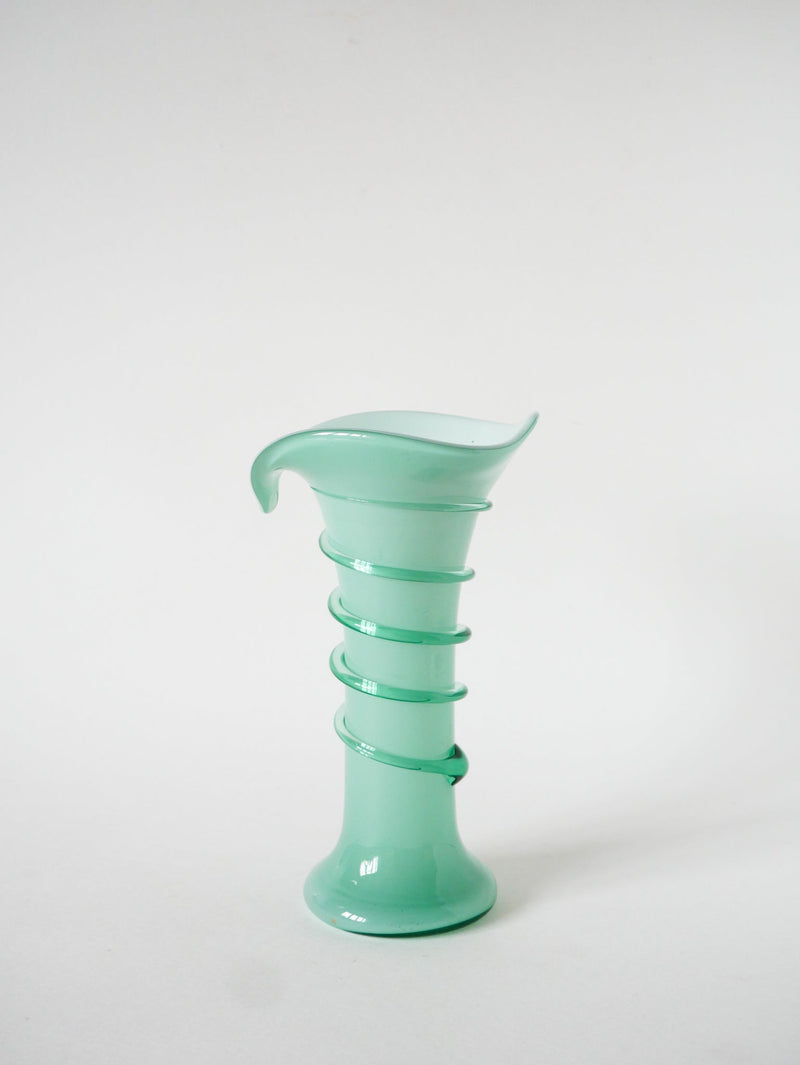 Vase En Opaline Style Murano - Travaillé - Vert D'Eau - 1960