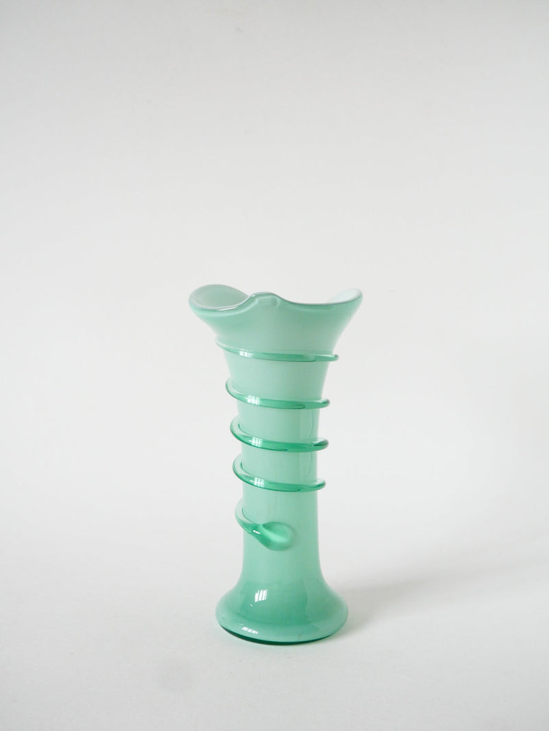 Vase En Opaline Style Murano - Travaillé - Vert D'Eau - 1960