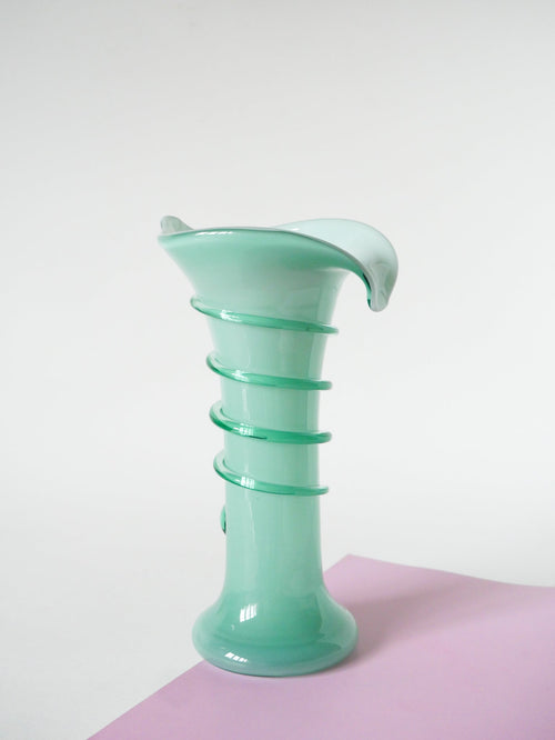 Vase En Opaline Style Murano - Travaillé - Vert D'Eau - 1960