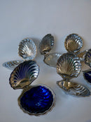 Coquillage Vide-Poche En Métal Argenté Et Intérieur En Verre Bleu - Années 60-70