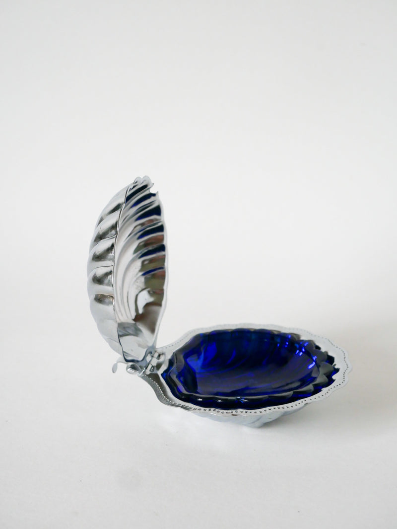 Vide-Poche Coquillage En Métal Et Verre Bleu - 1970