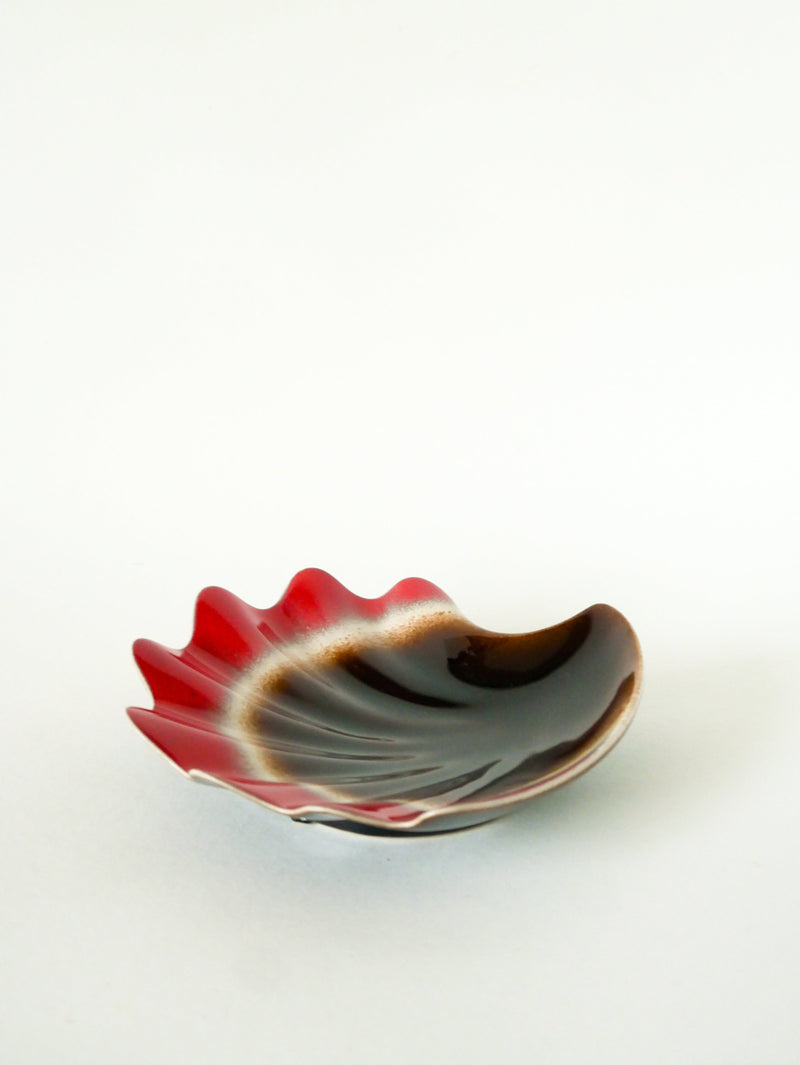 Vide-Poche En Céramique Forme Coquillage - Rouge Et Marron - 1970