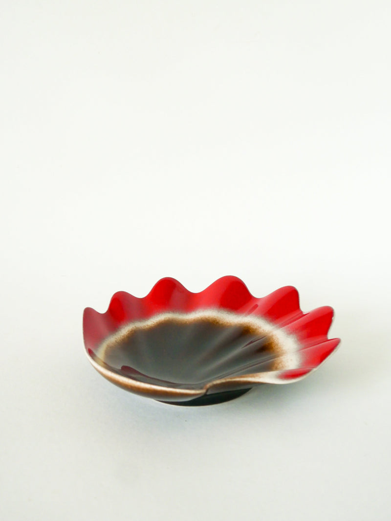 Vide-Poche En Céramique Forme Coquillage - Rouge Et Marron - 1970