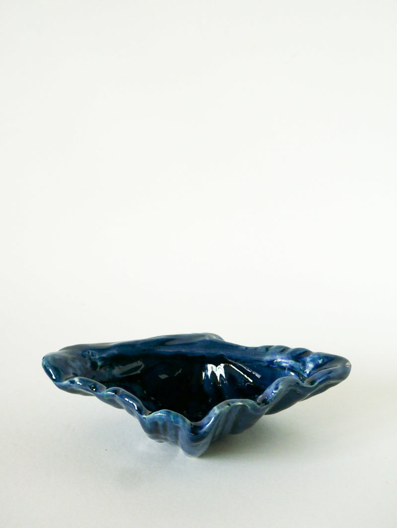 Grand Vide-Poche En Céramique Forme Coquillage - Bleu - Fat Lava Style Vallauris - 1970