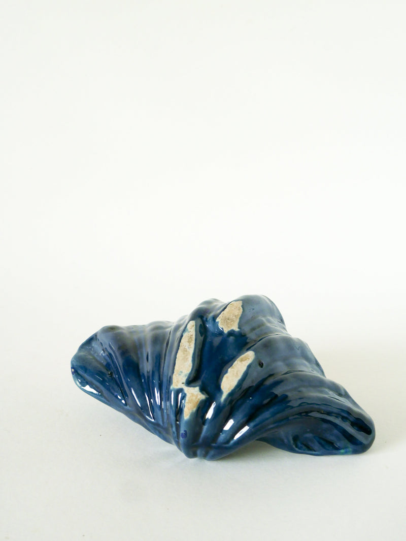 Grand Vide-Poche En Céramique Forme Coquillage - Bleu - Fat Lava Style Vallauris - 1970