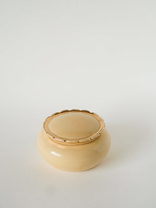 Boîte En Céramique, Jaune Beurre Et Doré, Magda, 1960