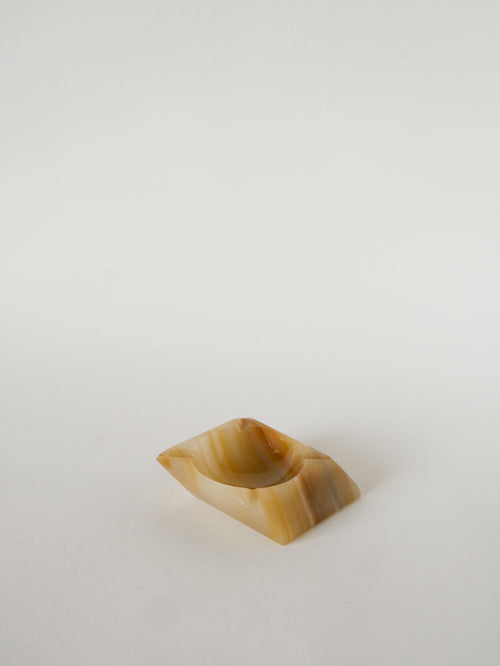 Cendrier En Onyx, Forme Carrée, Beige, Design, 1970 - 10 X 10 Cm