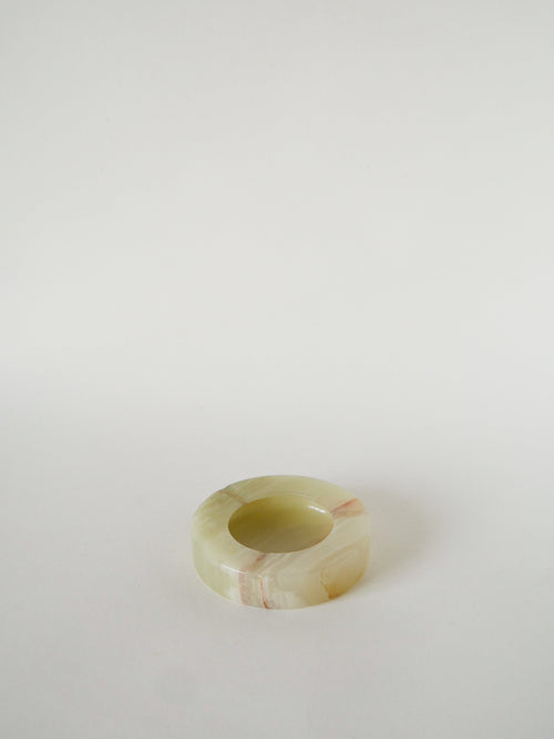 Cendrier En Onyx, Crème Et Vert, Design, 1970 - 12.5 Cm