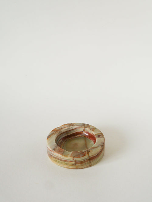 Grand Vide-Poche En Albâtre, Forme Ronde, Beige Et Marron, Design, 1970 - 13 X 3.5 Cm