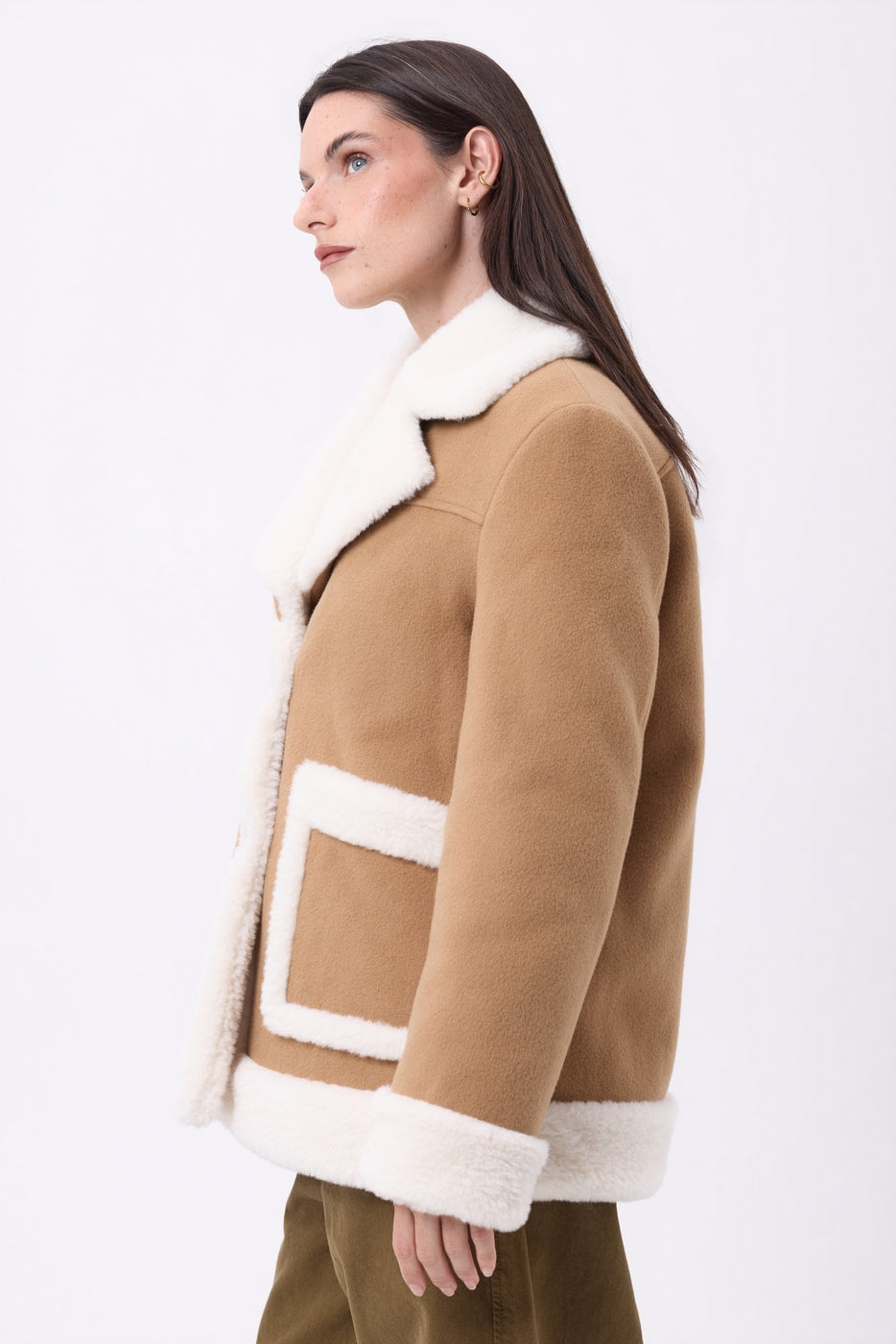 Manteau Réversible En Laine Et Peau Lainée Denali - Camel - Femme