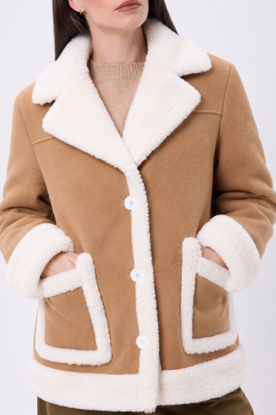 Manteau Réversible En Laine Et Peau Lainée Denali - Camel - Femme
