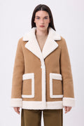 Manteau Réversible En Laine Et Peau Lainée Denali - Camel - Femme