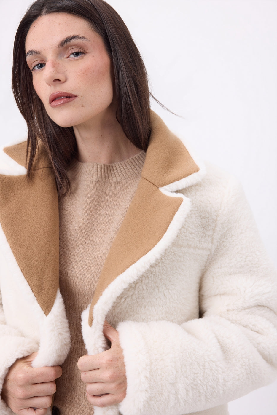 Manteau Réversible En Laine Et Peau Lainée Denali - Camel - Femme