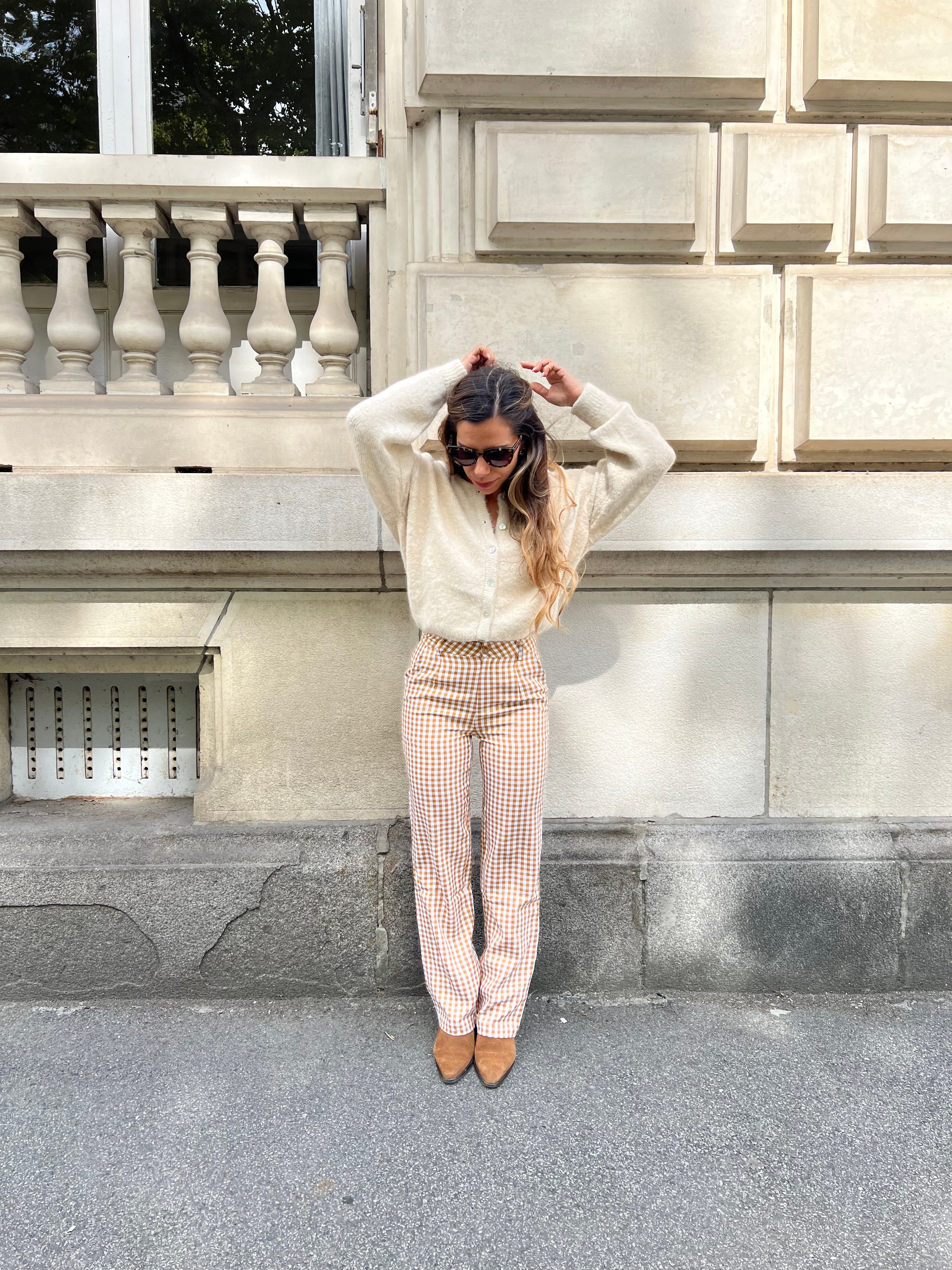Aurora camel gingham trousers