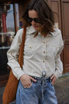 Zoé Ecru Striped Black Shirt