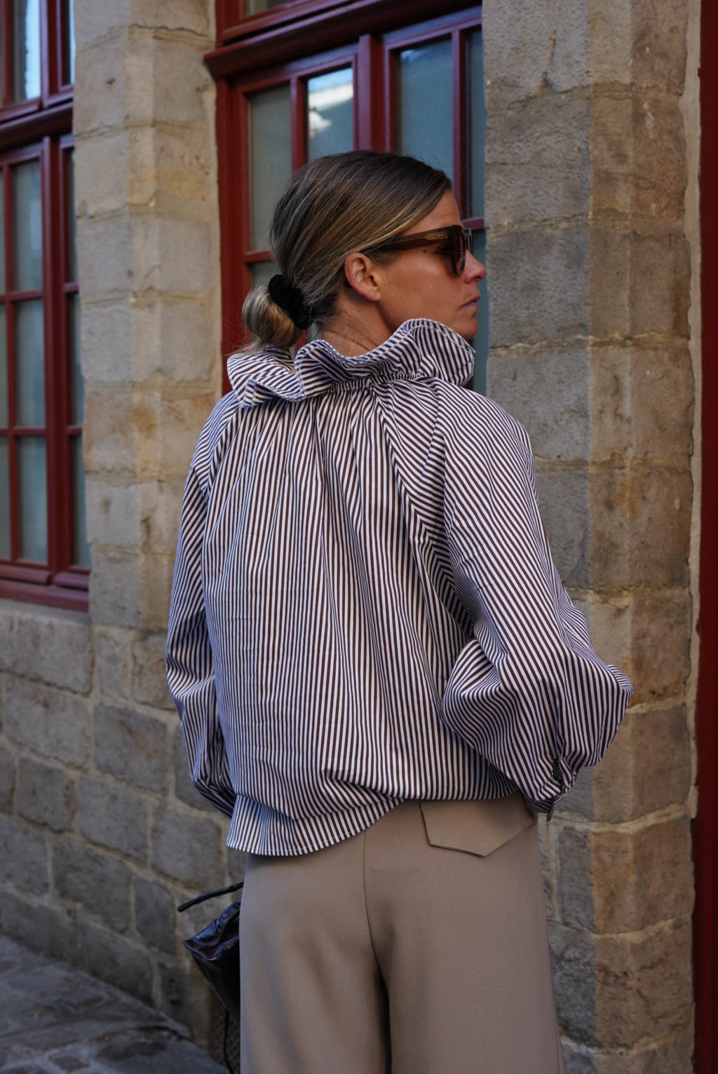 Madeleine Blouse Chocolate/White Stripe