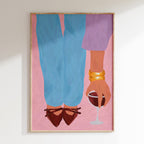Drawn By Hand - Affiche Women With Glass Of Wine - Multi