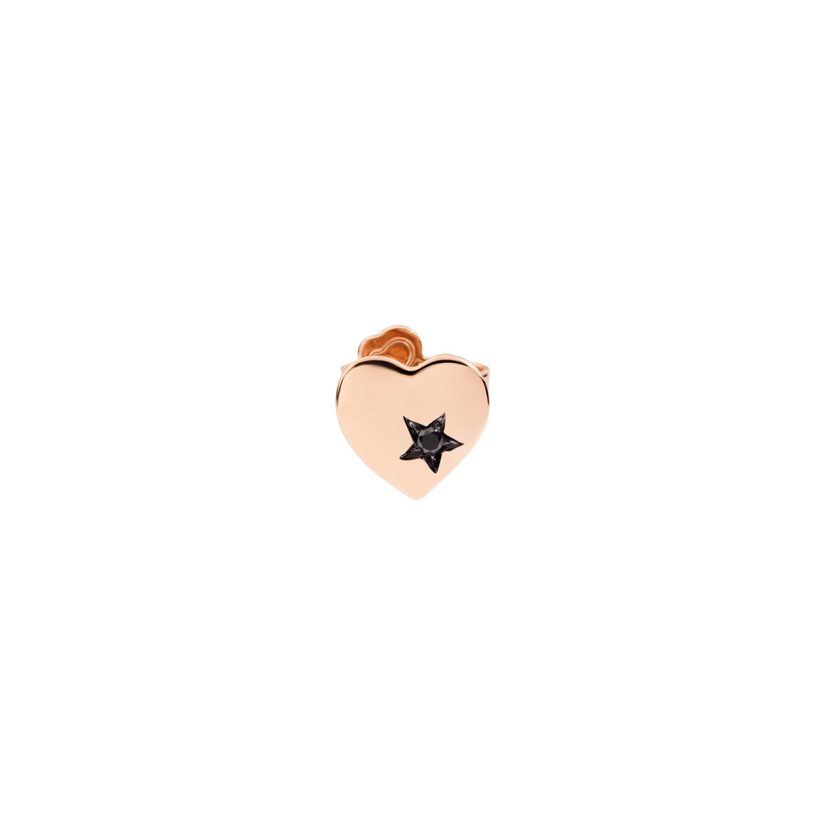 Boucle d’oreille Puce Cœur - Or Rose 9K & Diamant noir