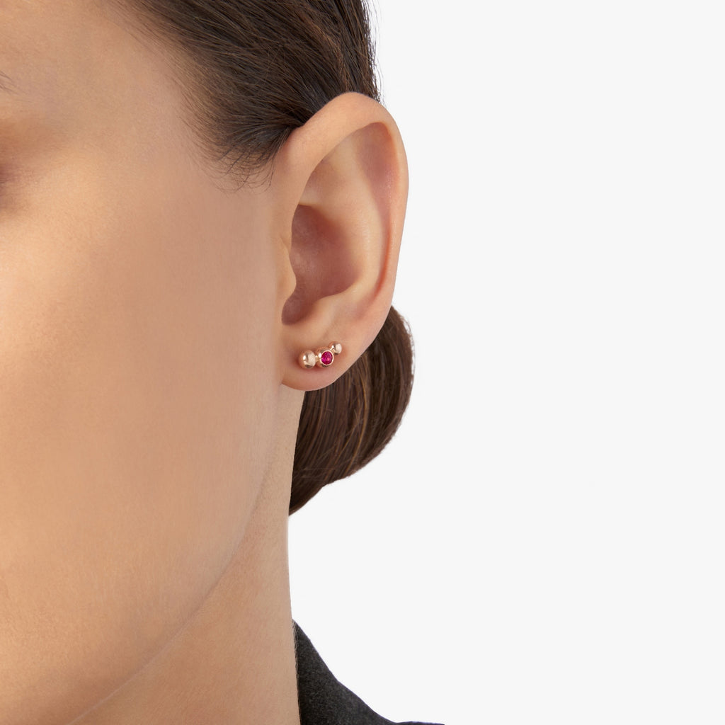 Boucle d’oreille Puce Bollicine - Or Rose 9K & Rubis