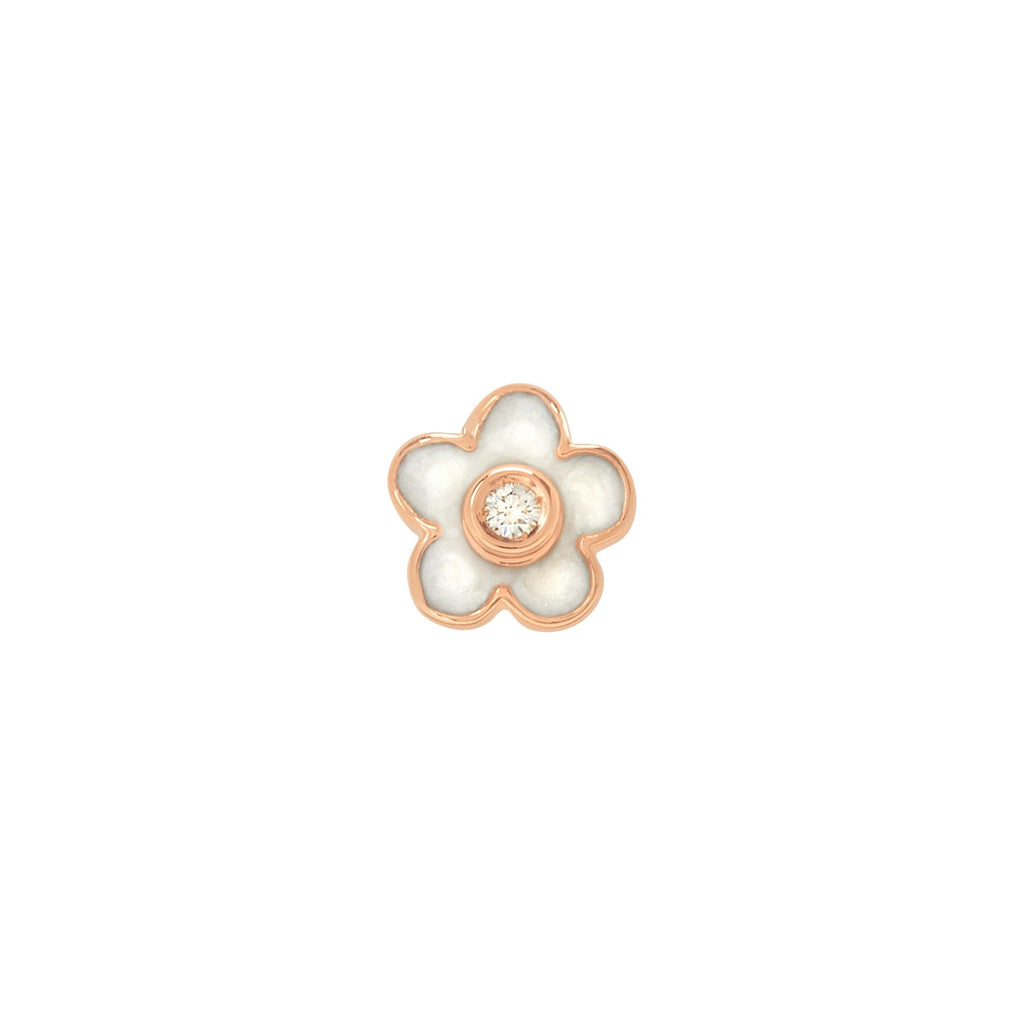 Ohrring Blume - 9K Roségold, Emaille & Diamant