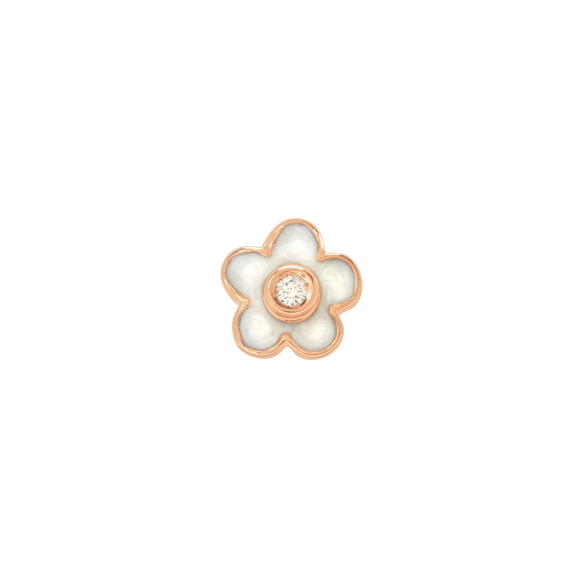 Ohrring Blume - 9K Roségold, Emaille & Diamant
