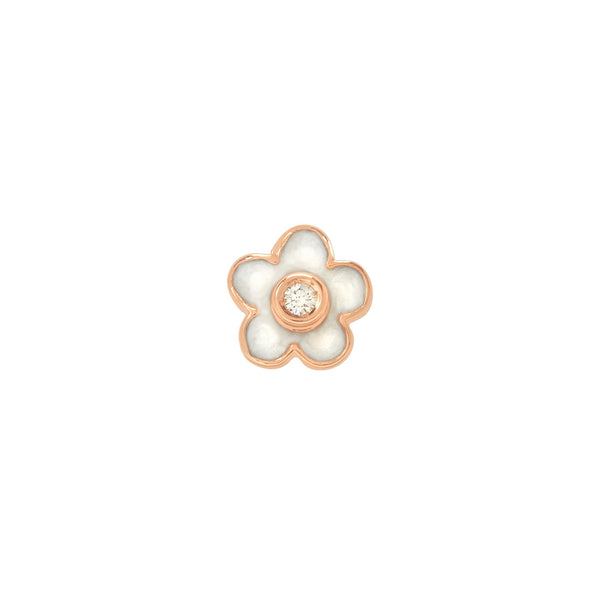 Ohrring Blume - 9K Roségold, Emaille & Diamant